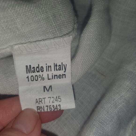 Terzo Millennio Size M White Linen Faux Back Buttons Ruffle Bell 3/4 Sleeve Top - Picture 7 of 10